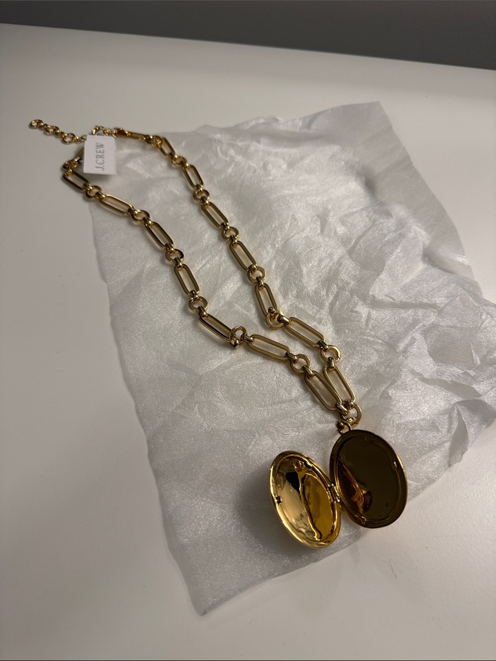 J. Crew Shiny Gold Oval Locket Link Necklace